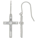 9ct White Gold CZ Cross Drop Earrings