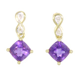 9ct Yellow Gold Amethyst Diamond Twist Top Drop Stud Earrings