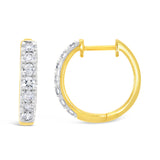 9ct Yellow Gold Diamond Huggie Hoop Earrings 15mm