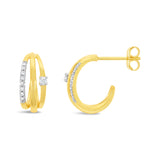9ct Yellow Gold Diamond Three Strand Stud Hoop Earrings