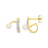 9ct Yellow Gold Pearl & Diamond Wraparound Stud Earrings 4mm