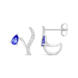9ct White Gold Tanzanite & Diamond Wraparound Stud Earrings