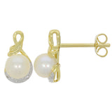 9ct Yellow Gold Pearl & Diamond Twist Wishbone Stud Earrings 5mm
