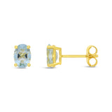 9ct Yellow Gold Aquamarine Claw Set Stud Earrings