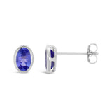 9ct White Gold Tanzanite Oval Bezel Stud Earrings