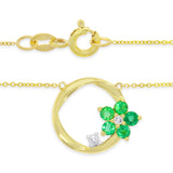 9ct Yellow Gold Emerald Diamond Flower Circle Necklace