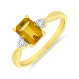 9ct Yellow Gold Citrine Diamond Twist Trilogy Ring
