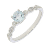 9ct White Gold Aquamarine Diamond Scalloped Shoulder Ring