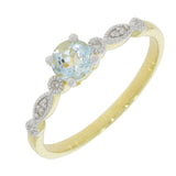 9ct Yellow Gold Aquamarine Diamond Scalloped Shoulder Ring
