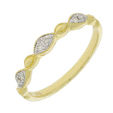 Vintage Design 9ct Yellow Gold Diamond Marquise Beaded Band Ring 0.08ct