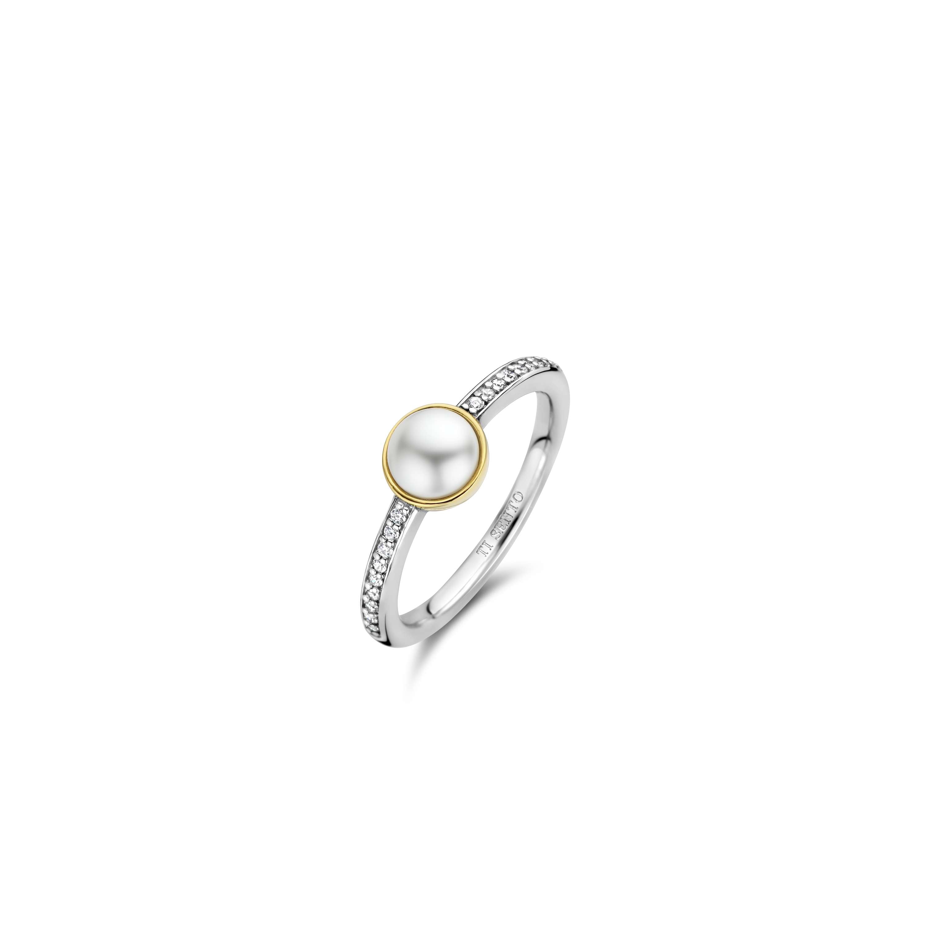 Ti Sento White Pearl Ring Sterling Silver Gold Plated SALE