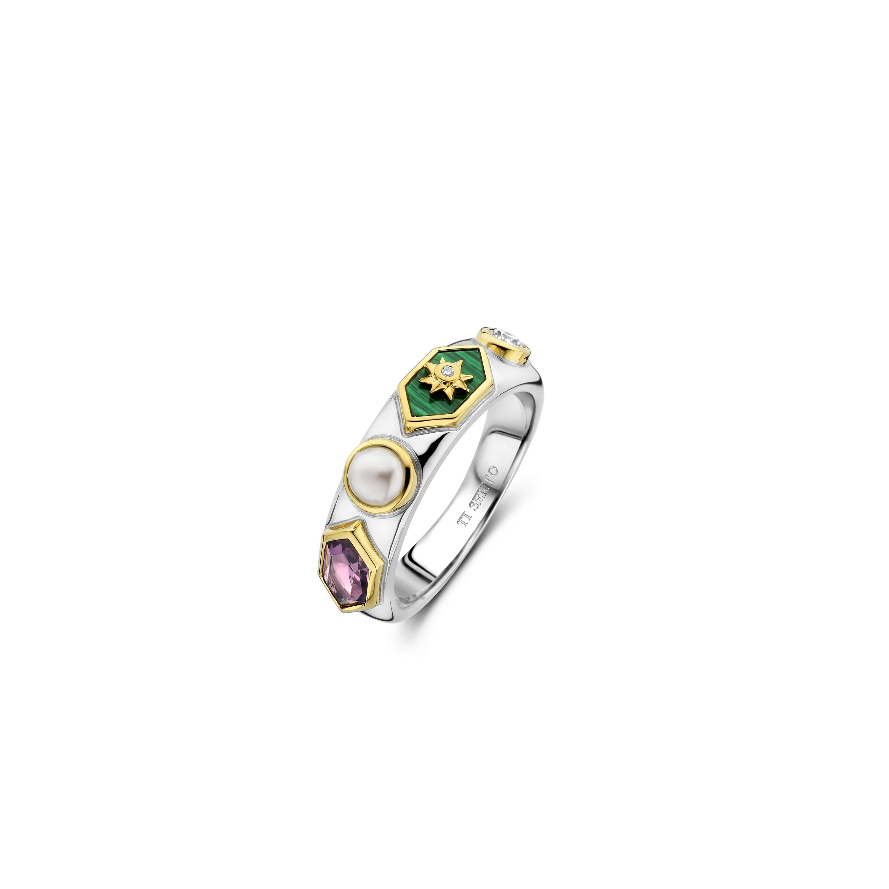 Ti Sento Radiant Sun Malachite Ring Sterling Silver Gold Plated