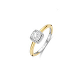 Ti Sento Sterling Silver Classic Square Halo CZ Ring Golden 8mm