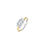 Ti Sento Sterling Silver Classic Rectangular Three Stone CZ Ring Golden 9.5mm