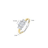 Ti Sento Sterling Silver Classic Rectangular Three Stone CZ Ring Golden 9.5mm