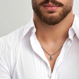 Nomination Manvision Cross Necklace, Stainless Steel Leather CZ