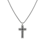 Nomination Bold Steel Beaded Cross Necklace, Stainless Steel Black CZ