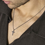 Nomination Bold Steel Beaded Cross Necklace, Stainless Steel Black CZ