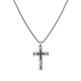 Nomination Bold Steel Decorated Cross Necklace, Stainless Steel Black CZ