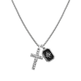 Nomination Bold Steel Decorated Cross Charm Necklace, Stainless Steel Black CZ