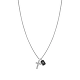 Nomination Bold Steel Decorated Cross Charm Necklace, Stainless Steel Black CZ