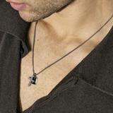 Nomination Bold Steel Decorated Cross Charm Necklace, Stainless Steel Black CZ