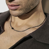 Nomination Bold Steel Bead Necklace, Stainless Steel Black Agate