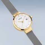 Bering Solar White Gold Silver 26mm Case Watch