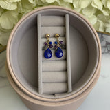 9ct Yellow Gold Lapis Lazuli Cluster Stone Drop Earrings