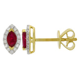 18ct Yellow Gold Ruby Diamond Marquise Halo Stud Earrings