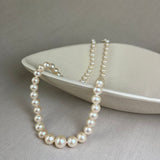 9ct White Gold Graduated River Pearl Row Necklace 4-9mm