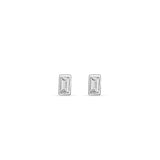 Dew Silver Rectangular Baguette Cut CZ Stud Earrings