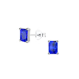 Dew Silver Rectangular Radiant Cut Blue CZ Stud Earrings