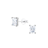 Dew Silver Rectangular Radiant Cut CZ Stud Earrings