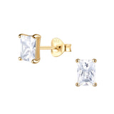 Dew Sterling Silver Gold Plated Rectangular CZ Stud Earrings