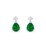 Dew Silver Pear Shape Synthetic Emerald CZ Duo Stud Earrings