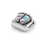 Nomination Classic Silver Enamel Blue Baby Feet With Heart Charm
