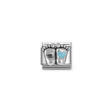 Nomination Classic Silver Enamel Blue Baby Feet With Heart Charm