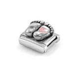 Nomination Classic Silver Enamel Pink Baby Feet With Heart Charm
