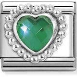 Nomination Classic Silver CZ Beaded Heart Green Charm
