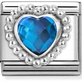 Nomination Classic Silver CZ Beaded Heart Blue Charm