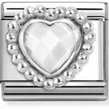 Nomination Classic Silver CZ Beaded Heart White Charm