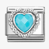 Nomination Classic Silver CZ Beaded Heart Turquoise Charm