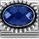 Nomination Classic Silver CZ Vintage Effect Oval Blue Charm