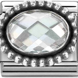 Nomination Classic Silver CZ Vintage Effect Oval White Charm