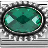 Nomination Classic Silver CZ Vintage Effect Oval Emerald Green Charm