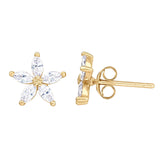 Dew Sterling Silver Gold Plated Star Flower CZ Stud Earrings
