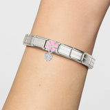 Nomination Classic Silver Enamel Pink Flower Heart Drop Charm