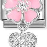 Nomination Classic Silver Enamel Pink Flower Heart Drop Charm