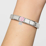 Nomination Classic Silver Enamel Pink Flower Butterfly Drop Charm